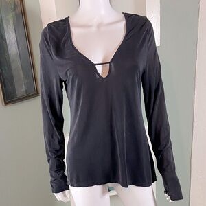 Project Social T thin Deep V-Neck Black/gray tee t shirt Blouse long sleeve